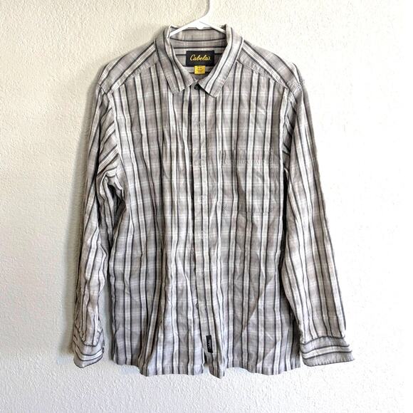 Cabela's Button-Up Shirt Gray Plaid Stripe SZ M 100% Cotton - Picture 1 of 4